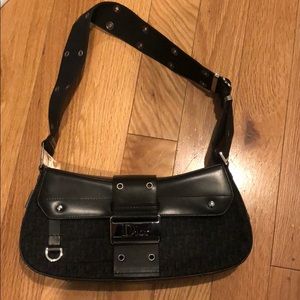 Dior black leather and fabric shoulder bag